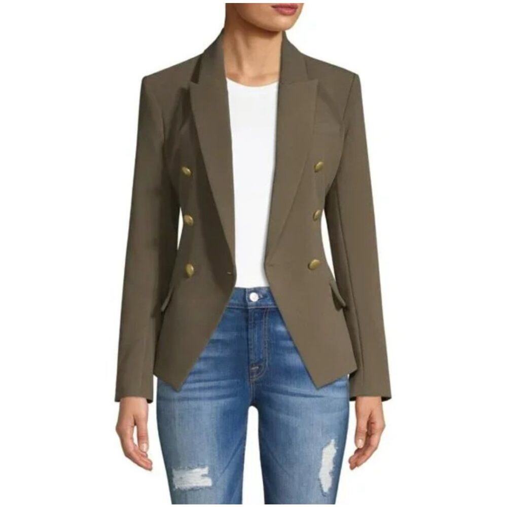 L’Agence Kenzie Green/Gold, Double Breasted Blazer,, Women’s 8